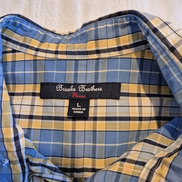 Brooks Brothers boys size Large blue yellow & white plaid button down shirt VGUC - Picture 3 of 5